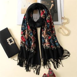 Scarves luxury brand cashmere women scarf winter warm embroidery shawls and wraps wool pashmina long female foulard thicken blanket 231101