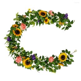 Decorative Flowers Sunflower Garland Artificial Vine Flower Fake Silk Ivy Sunflowers Hanging Rattan Wedding Decor Leaves Foliage Party