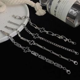 Charm Bracelets U-Magical Luxury Stainless Steel Cross Silver Colour Metal Bracelet For Women Stylish Hollow Chunky Chain Jewellery