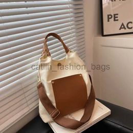 Shoulder Bags Women's contrasting Colour large capacity canvas bucket bag PU city simple single ten font and women's bagcatlin_fashion_bags