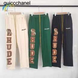 New Green Apricot Rhude Sweatpants Men Women 23ss Loose Towel Embroidered Rhude Casual Pants Jogger Multi Pocket Trousers mens womens pants