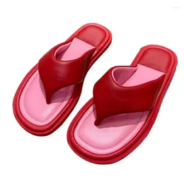 Slippers Fashion Flat Women's Summer Genuine Leather Bread Outside Pinch Toe Flip Flops Casual Holiday Beach Shoes