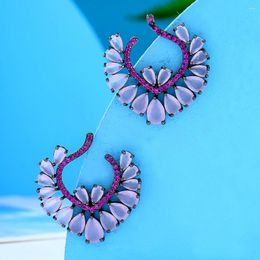 Stud Earrings GODKI Luxury Curved Flower Full Cubic Zirconia CZ Engagement Wedding Party Nightclub Statment Earring