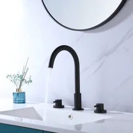 Bathroom Sink Faucets Black Household Wash Basin Faucet Full Copper And Cold Washbasin Three-hole