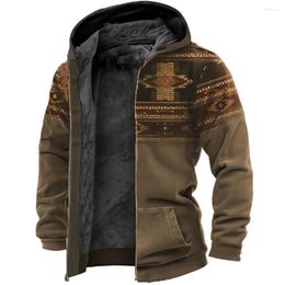 Men's Hoodies Winter Zip-up Fleece Coat Jackets Classic Tribal Graphics Man Outerwear Streetwear Long Sleeve Cardigan Hooded