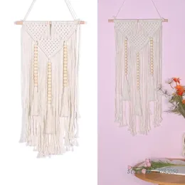 Tapestries 35 70cm Macrame Wall Hanging Tapestry With Tassels Beads Ornaments Hand-Woven Bohemian Wedding Bedroom Home Decoration