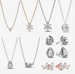 Designer Necklace for women New Year Christmas Jewelry Wedding engagement Gift DIY fit Pandoras Timeless Prism Drop Necklaces Diamond snowflake pendant earrings