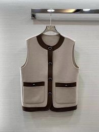 Women's Vests 2023 Women Fashion High Quality Sleeveless Round Neck Trimmed Pocket Straight Profile Wool Vest Top 1021
