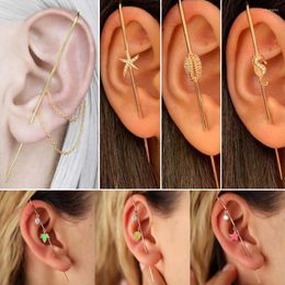 Backs Earrings Bohemian Wedding Ear Wrap Crawler Hook Earring Crystal Stud For Woman Seahorse Shell Leaf Cz Climber Jewellery