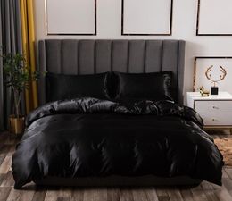 Luxury Bedding Set King Size Black Satin Silk Comforter Bed Home Textile Queen Size Duvet Cover CY2005193948494