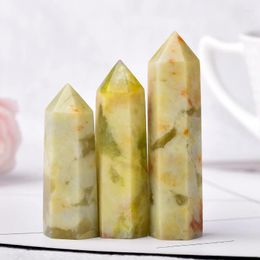 Decorative Figurines 1pc Natural Crystal Point Flower Jade Healing Energy Stone Reiki Obelisk Quartz Wand Yellow Ornament For Home