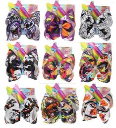 Hair Accessories Love Sweety Halloween Bowknot 8inch Bow Clip Pumpkin Print Grosgrain Ribbon For Girl