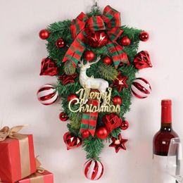 Decorative Flowers Indoor Christmas Wreath Joyful Holiday Festive Letter Elk Sign Plaid Bowknot Ball Reusable Indoor/outdoor For Window