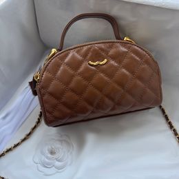 23k Designer Fashion Womens Shoulder Bag 20cm Leather Black Gold Oil Wax Leather Bowling Bag Diamond Cheque Gold Hardware Metal Buckle Top Handbag Crossbody Bags