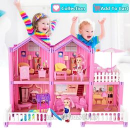 Doll House Accessories Houses for Girls and Furniture Toys Diy Miniature Items Simulationplay Villa Set Castle Kids Gift 231102