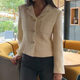 Women's Jackets Clothland Women Elegant Tweed Jacket Single Breasted Long Sleeve Notched Collar Office Wear Fashion Coat Mujer CA894