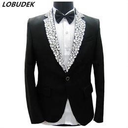 Men's Suits Blazers Formal Rhinestones Black Blazers Men's Singer Host Stage Performance Slim Coat Costume Party Groom Wedding Suit Jackets 231102