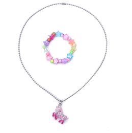 Kids Bracelet Necklace Set Girls Princess Cartoon Beaded Pendants Charm Play Jewelry Colorful Friendship Dress up Gifts