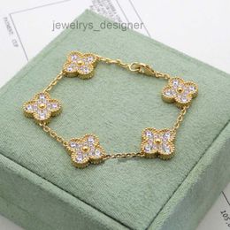 Luxury designer jewelry four-leaf clover chain bracelet 18K gold agate flower chain jewelry lucky lady and girl couple holiday party gift.