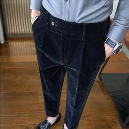 Men's Suits Elastic Waistline 2023 Autumn Winter Thickened Velvet Suit Pants Men Slim Casual Business Pant Office Social Groom Trousers