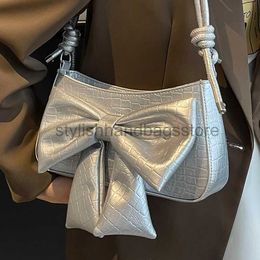 Shoulder Bags Bags Women's silver shoulder bag Pu bow decoration women's bag stone shoulder bag women's cross body bagstylishhandbagsstore