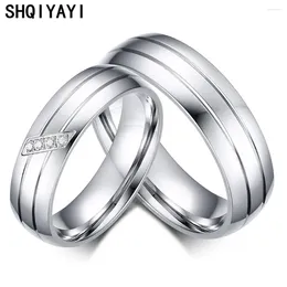 With Side Stones SHQIYAYI Wedding Band Engagement Rings For Couples Women Men CZ 316l Stainless Steel Lovers Personalized Anniversary Gift