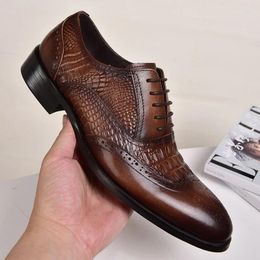 Dress Shoes Men's Casual Leather Brock Large Size Oxford Retro Crocodile Anti-slip Men Formal Spring And Autumn