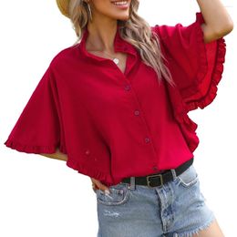 Women's Blouses 2023 Summer Style European And American Fashion Solid Colour Ruffled Short-sleeved Shirt T-shirt For Women Drop