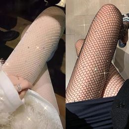 Women Socks Summer Sexy Pantyhose Shiny Fishnet Stocking High Quality Hollow Mesh Diamonds Plaid Tights Sparkle Rhinestone Stockings