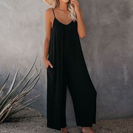 Women's Jumpsuits Rompers Overalls for Women Sleeveless Straps Jumpsuits Summer Wide Leg Trousers Loose Rompers Ladies Casual Long Pants 230331