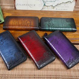 Pure handmade circular zipper wallet Itauba Neo Scritto leather long zipper wallet with antique coloring that can hold your phone