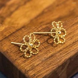 Stud Earrings LABB Real 18K Gold Lace Flower Au750 Temperament Simple Women's Boutique Jewelry Gift E208