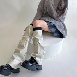 Women Socks Womens Girls PU Leathers Leg Warmer Gothic Boot Solid Flared Warmers Sleeve Black Cuffs Punk