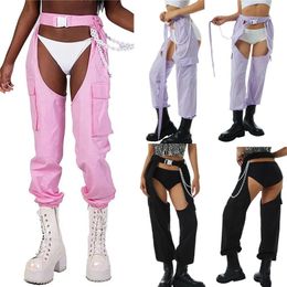 Women s Pants Open Crotch Long Solid Black High Waist Crotchless Trousers With Chain Belt Lady Sexy Night Club 231102
