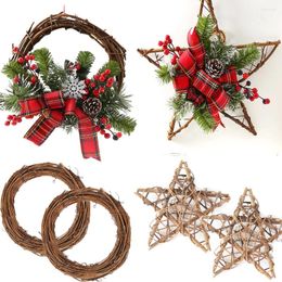 Decorative Flowers 1pc Christmas Rattan Wreath Star Round Brown Garland For Xmas Door/Tree Decorations DIY Accessories Gifts