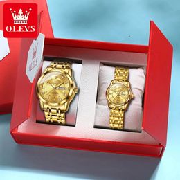 Other Watches OLEVS Couple Watch Pair for Men and Women Stainless Steel Waterproof Mens Luxury Gold Diamond Lovers Wristwatches 231101