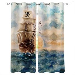 Curtain Oil Painting Style Pirate Boat For Living Room Kids Decoration Bedroom Window Treatment Drapes