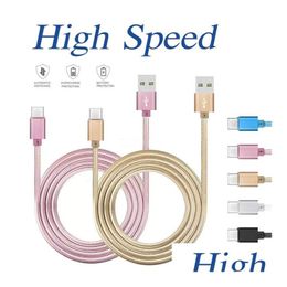 Cell Phone Cables High Speed 3Ft 6Ft 10Ft Metal Housing Braided Micro Usb Durable Tinning Charging Type C For S21 S8 S9 S10 Note 20 Dhpvi