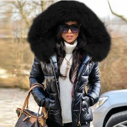 Women's Down Parka Thick Fur Collar Hooded Jacket Coat Winter Ladies Casual Zipper Short Fashion Cotton Padded Warm Outwear 231101