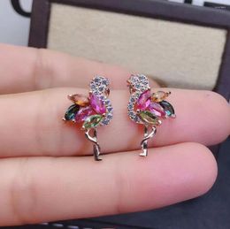 Stud Earrings Romantic Lovers Double Bird Natural Multicolor Tourmaline Gem S925 Silver Girl Party Gift Jewelry