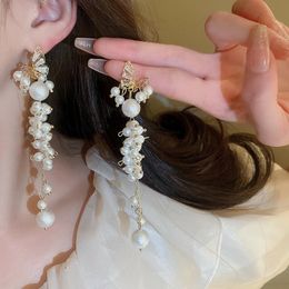 Dangle & Chandelier Zirconia Simulated Pearl Butterfly Drop Earrings for Women Thread Wings Long Tassel Earring Jewelry