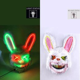 Party Masks Design Scary Neon Glowing Party Bloody Rabbit Cosplay Bunny Mask Halloween Carnival Costume Luminous Props Party LED Mask 1102