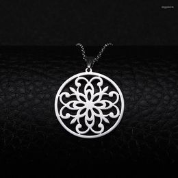 Pendant Necklaces Simple Hollow Geometric White Flower Necklace Jewellery Stainless Steel Initial Charms Adjustable Chain For Women