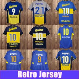 Qqq8 97 98 Boca Juniors Retro Maradona Caniggia Soccer Jerseys 2001 Roman Gimenez Riquelme Tevez Home Away Football Shirt