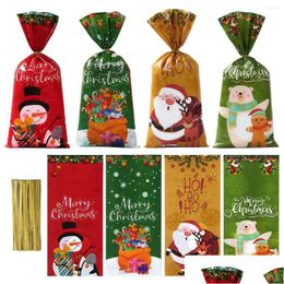 Christmas Decorations Christmas Decorations 25/50/100Pcs Santa Claus Snowman Mixed Candy Bags Plastic Gift Bag Merry 2023 Home Decor N Dhjzi