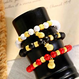 Strand Fashion Unisex Bracelet Bright Black Stone Turquoises Beaded Foot Gold Color Lucky Bag Shape Pendant Decorative Strands