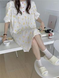 Women's Sleepwear Summer Sleepdress Women Cartoon Bear Pure Cotton Short Sleeve Nightshirt Crepe Princess Home Dress Chic Clothes D385