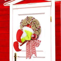 Decorative Flowers 2023 Christmas Thief Burlap Stealer Design Home Front Door Elf Legs Wreath Hoop Xmas Decor Year Decorations