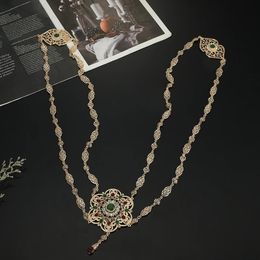 Belts Moroccan Wedding Back Jewellery for Women Flower Design Gold Colour Crystal Shoulder Chain Kaftan Long Necklace 231101