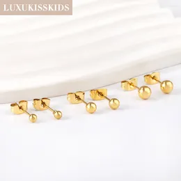 Stud Earrings LUXUKISSKIDS 3pairs/Lots Round Ball Classic Tiny Beads Gold Colour Stainless Steel Piercing For Women/Girls Gifts